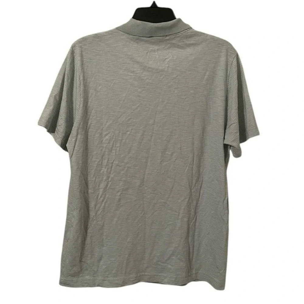Theory‎ Men's Mint Green White Striped Cotton Quarter Collared Polo Shirt Size L